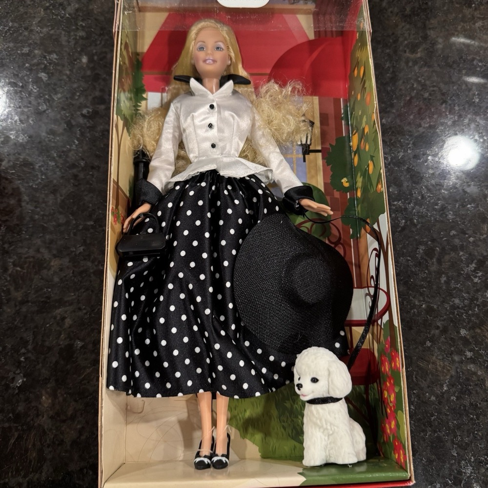 Talk of the Town Barbie Doll Avon 2003 Mattel B6376 Blonde White Dog